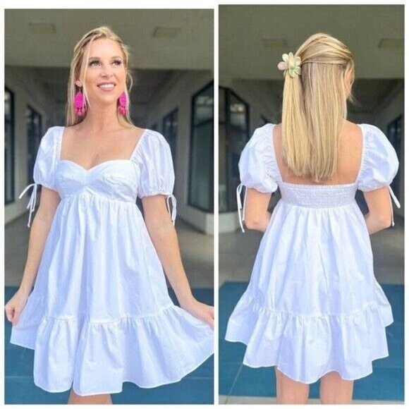 Olivaceous Lola Babydoll Dress in white size Medium - Picture 1 of 13